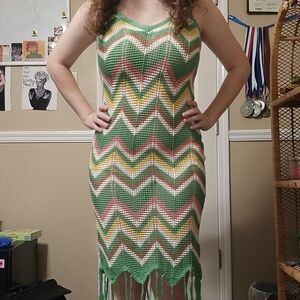 Almost Famous green zig zag crochet dress